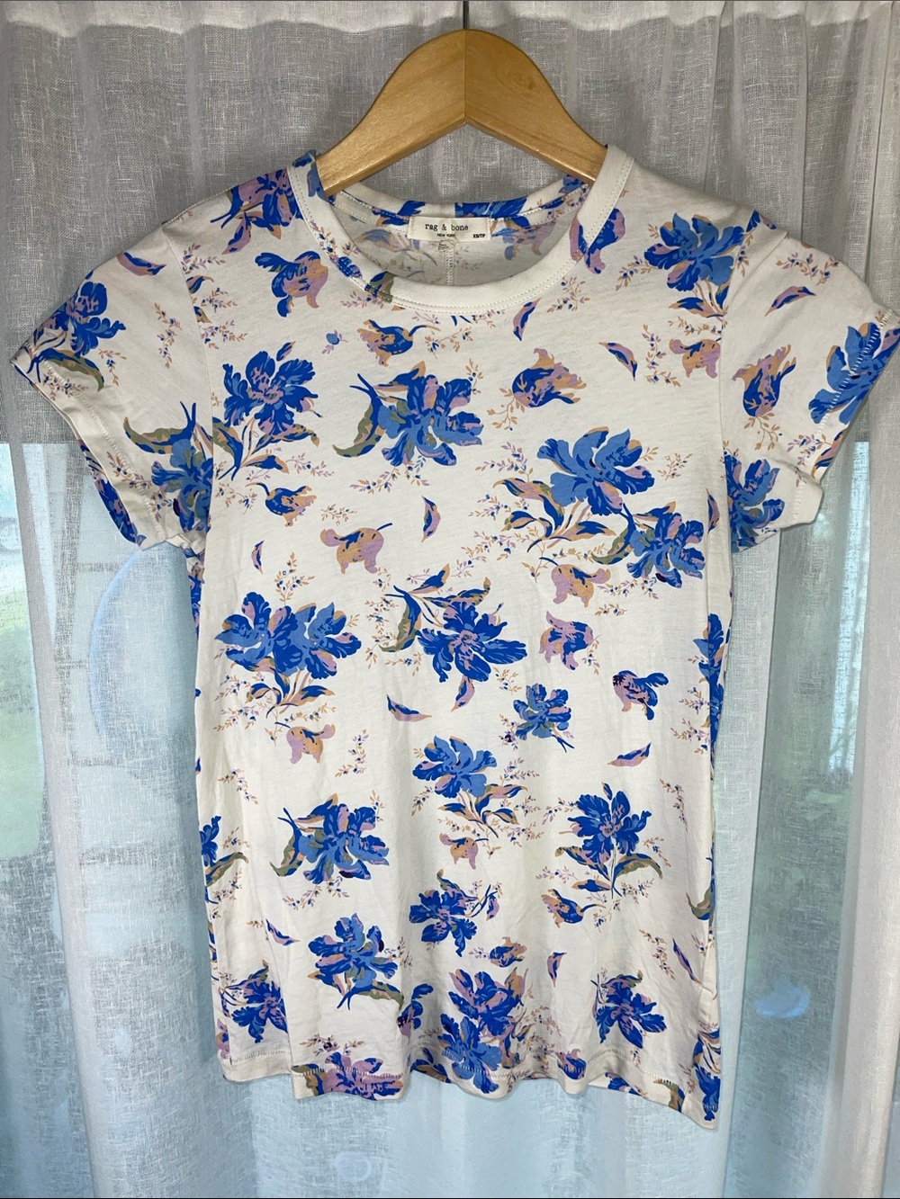 rag & bone White Tee with Blue Floral Print